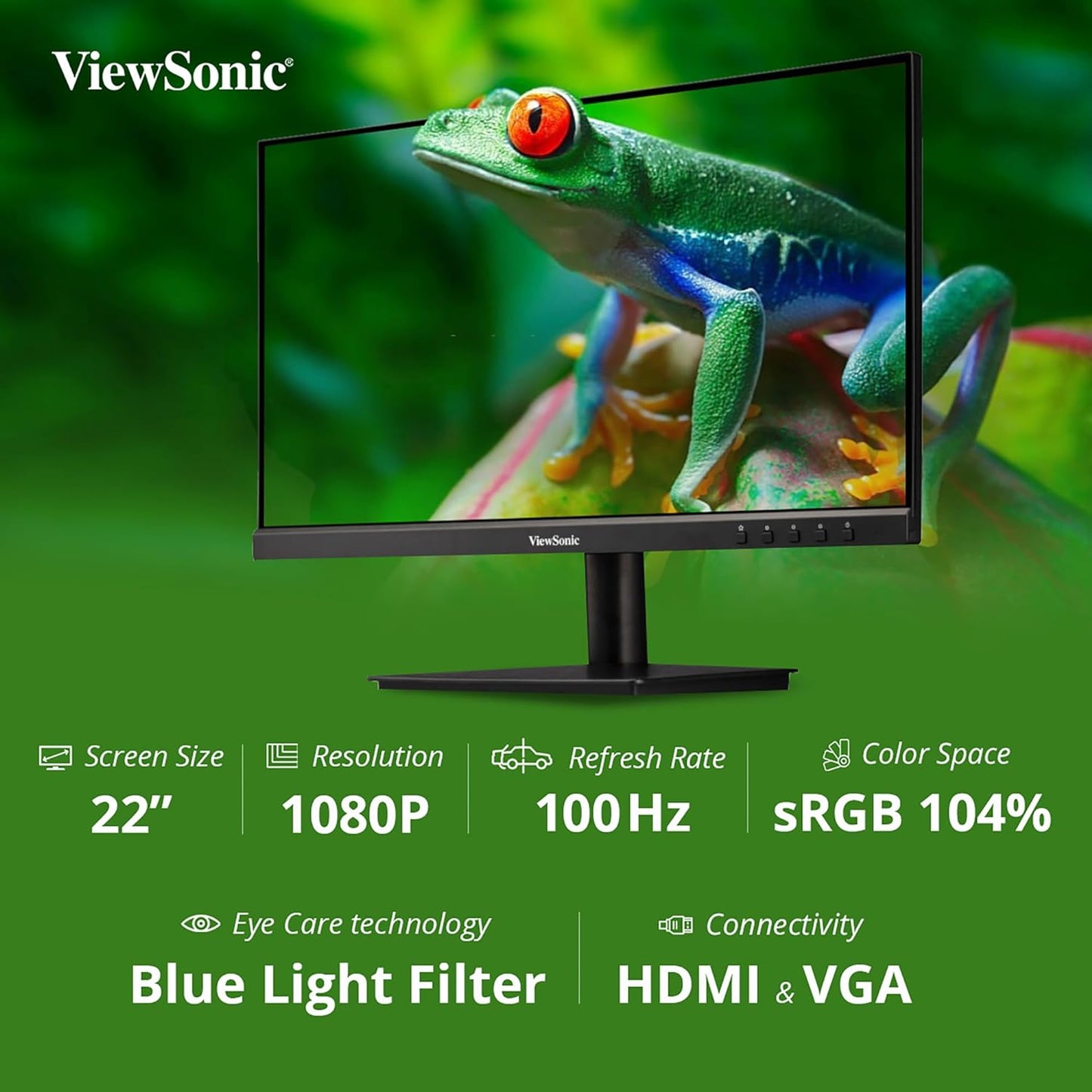 ViewSonic 22 Inch Full HD IPS 100Hz Adaptive Sync Flicker Free sRGB Eye-Care Technology Monitor