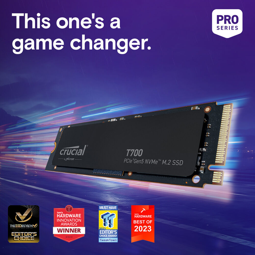Crucial T700 4TB PCIe Gen5 x4 NVMe M.2 Internal Solid State Drive - Black