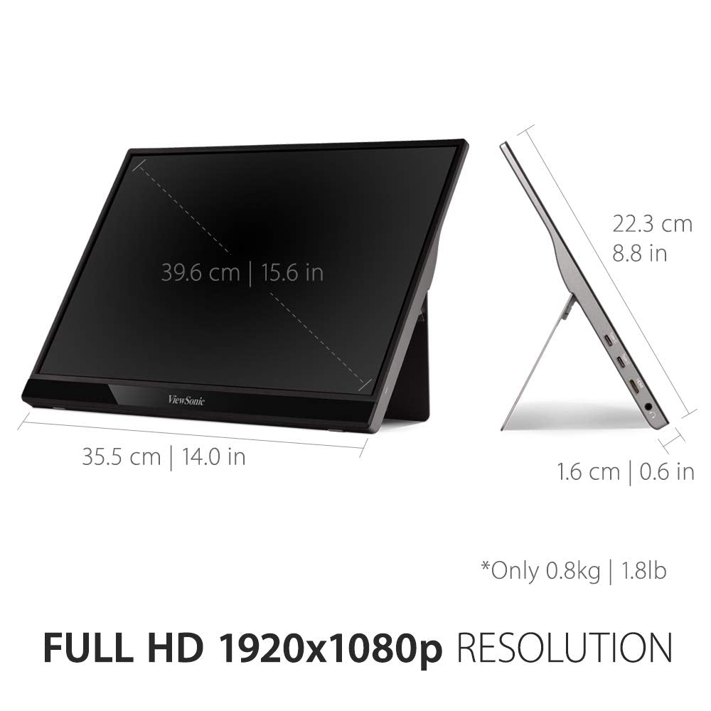 ViewSonic VG1655 16” 60Hz FHD USB Type-C IPS Panel Portable Business Monitor with Speakers
