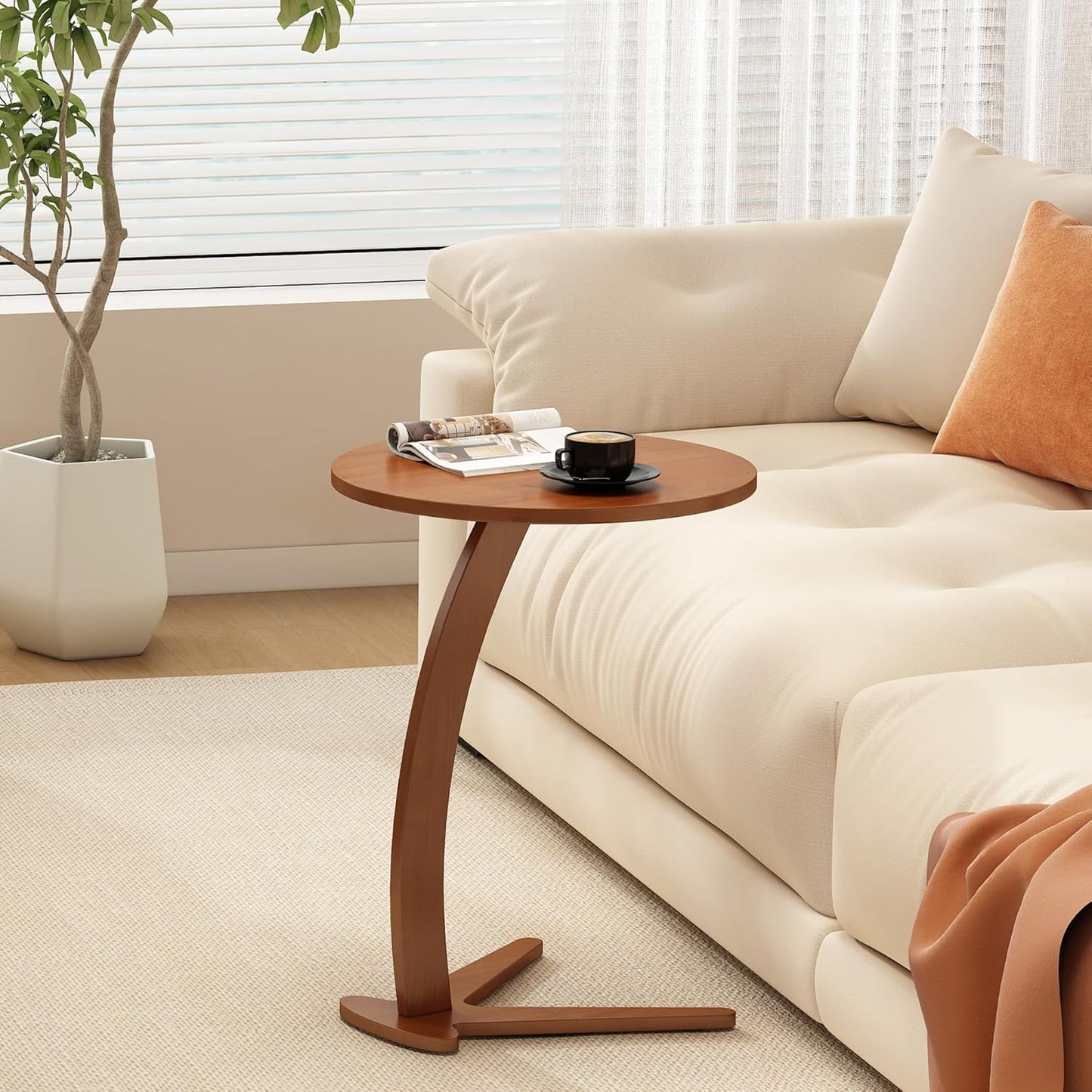 Modern Round Wood Side Table in Natural Finish