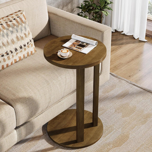 2-Tier Light Walnut End Tables with Solid Wood Legs