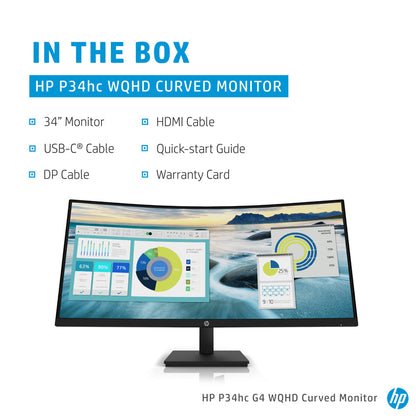 HP P34hc G4 34-inch WQHD Curved VA Monitor with USB Type-C and 4 USB-A 3.2 Gen 1